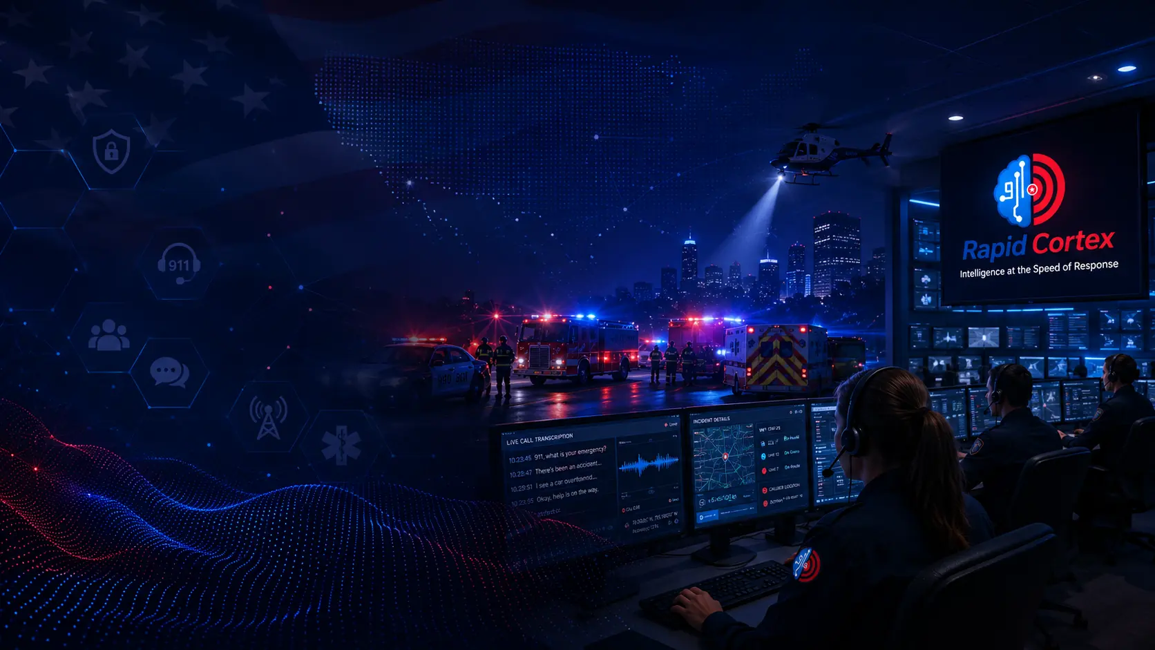 Rapid Cortex Core — 911 dispatch floor, live transcription, and emergency response coordination